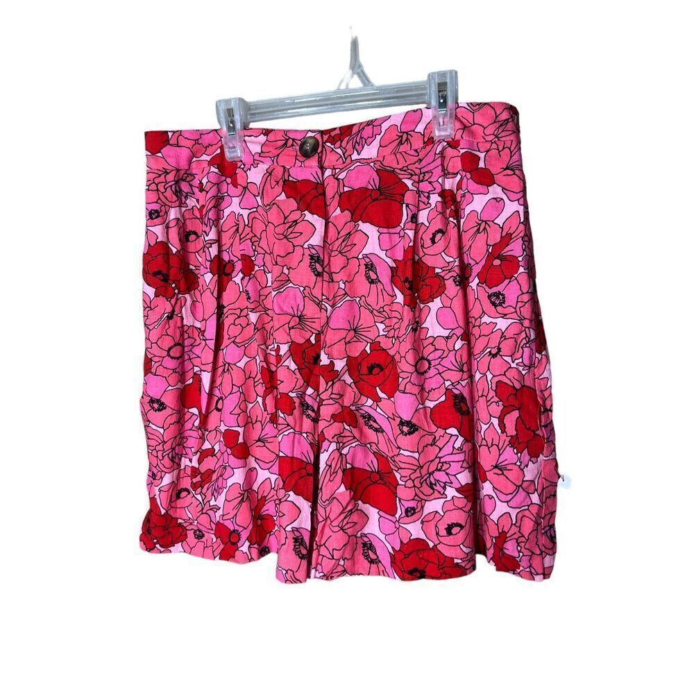 ASOS Linen Blend Flower Print Pleated High waisted Shorts Size 8